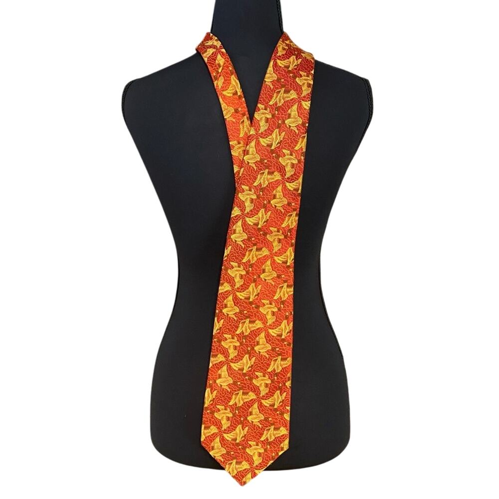 Resilio novelty duck bird Red and Gold Patterned wide Tie